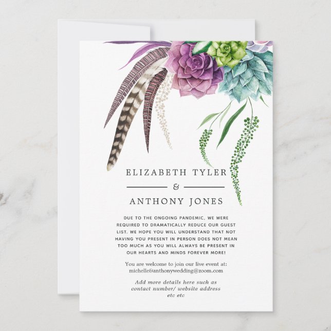 Mystical Boho Succulent Wedding Reduced Guest List Ankündigung (Vorderseite)
