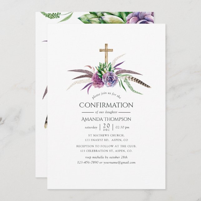 Mystical Boho Succulents Confirmation Einladung (Vorne/Hinten)