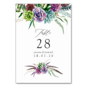 Mystical Boho Watercolor Sukkulente Hochzeit Tischnummer