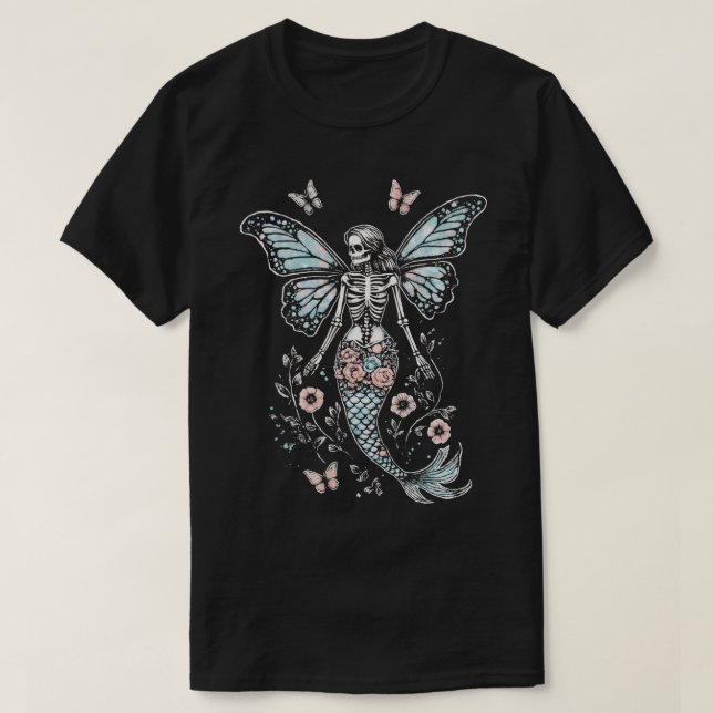 Mystical Butterfly Wing Skeleton Mermaid T-Shirt (Design vorne)