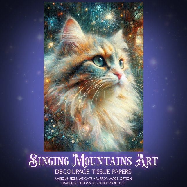 Mystical Cat Among the Blooms Whimsical Decoupage  Seidenpapier (Von Creator hochgeladen)