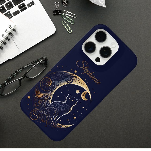Mystical Cat Crescent Moon - Custom Celestial Gift Case-Mate iPhone Hülle (Von Creator hochgeladen)