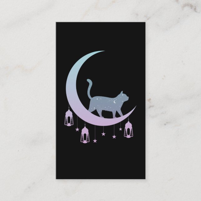 Mystical Cat Crescent Moon Horoscope Pastel Goth Visitenkarte