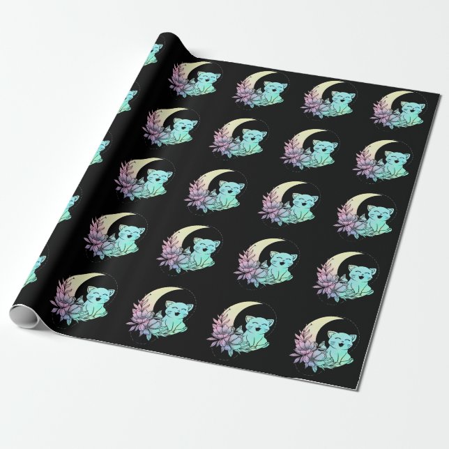 Mystical Cat Crescent Moon Pastel Goth Wicca Geschenkpapier (Ungerollt)