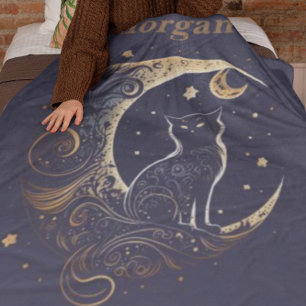 Mystical Cat Moon - Personalisiertes Geschenk der Fleecedecke