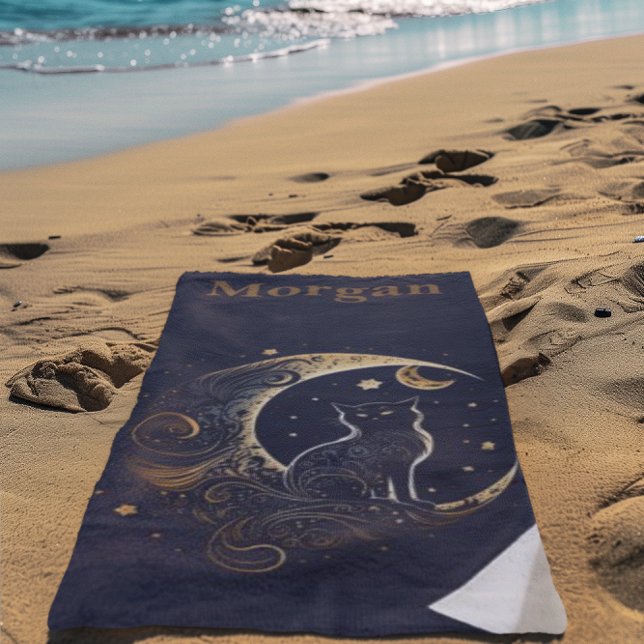 Mystical Cat Moon - Personalisiertes Geschenk der  Strandtuch (Von Creator hochgeladen)