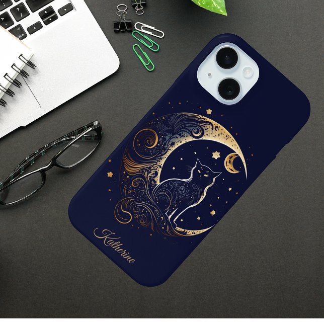 Mystical Cat Moon - Personalized Celestial Gift Case-Mate iPhone Hülle (Von Creator hochgeladen)