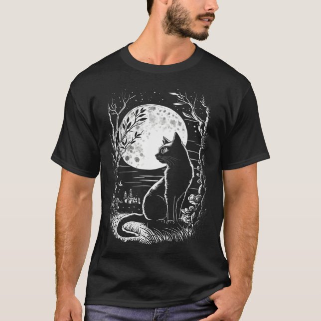 Mystical Cat Wiccan Moon Magic T-Shirt (Vorderseite)