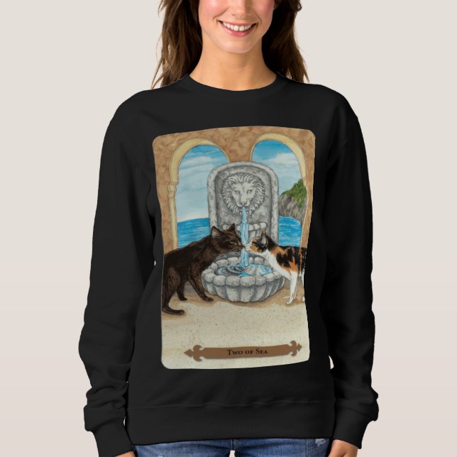 Mystical Cats Two of Sea Tarot Card Blackcraft Hal Sweatshirt (Vorderseite)