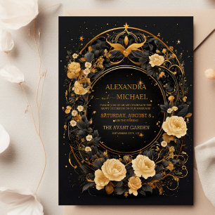Mystical Celestial Black and Gold Wedding Einladung