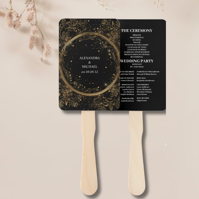 Mystical Celestial Black and Gold Wedding Fächer (Von Creator hochgeladen)