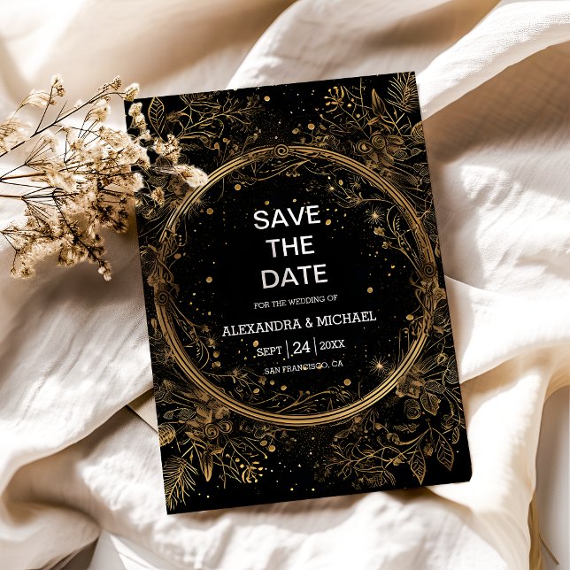 Mystical Celestial Black and Gold Wedding Save The Date (Von Creator hochgeladen)