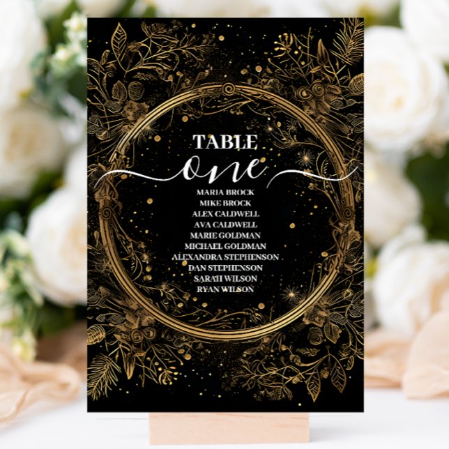 Mystical Celestial Black and Gold Wedding Tischnummer (Von Creator hochgeladen)