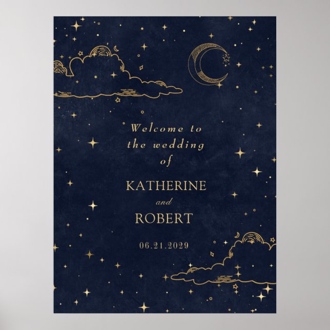 Mystical Celestial Gold Moon Clouds Wedding Poster (Vorne)