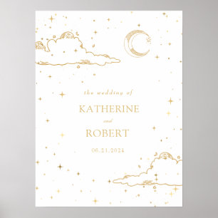 Mystical Celestial Gold Moon Clouds Wedding Poster
