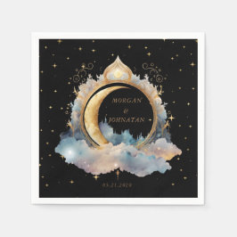 Mystical Celestial Gold Moon Wedding Napkins Serviette