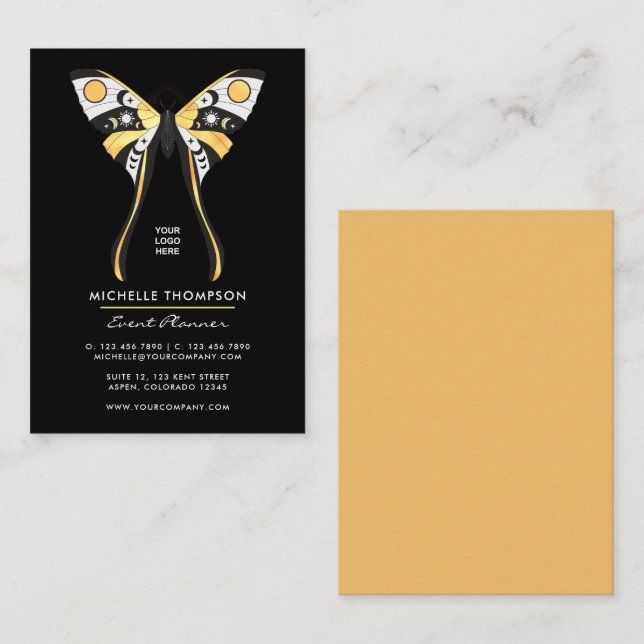 Mystical Celestial Gold Moth Business Card Visitenkarte (Vorne/Hinten)