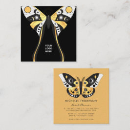 Mystical Celestial Gold Moths Business Card Quadratische Visitenkarte