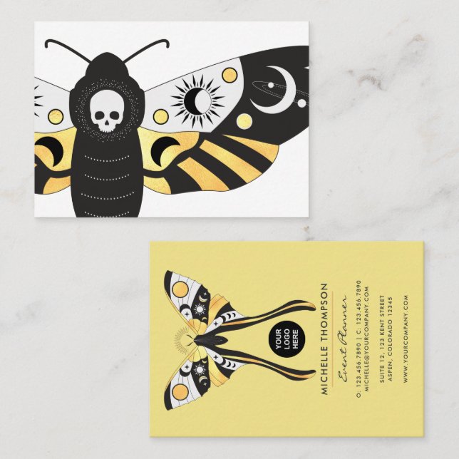 Mystical Celestial Gold Moths Business Card Visitenkarte (Vorne/Hinten)