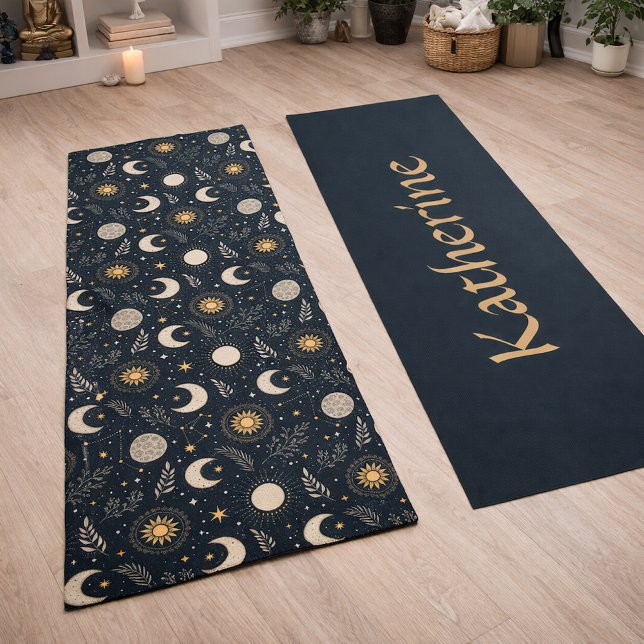Mystical Celestial Moon Pattern Custom Name Yogamatte (Von Creator hochgeladen)