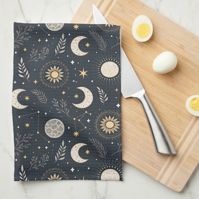 Mystical Celestial Moon Pattern Geschirrtuch (Viertel Falte)