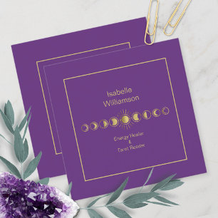 Mystical Celestial Moon Stars Amethyst Spirituell Quadratische Visitenkarte