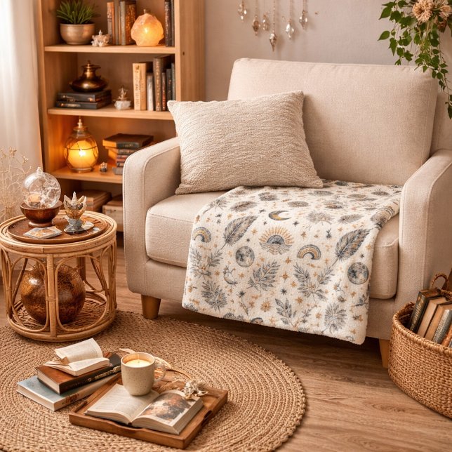 Mystical Celestial Moon Stars Pattern Fleecedecke (Von Creator hochgeladen)