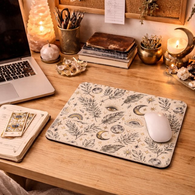 Mystical Celestial Moon Stars Pattern Mousepad (Von Creator hochgeladen)