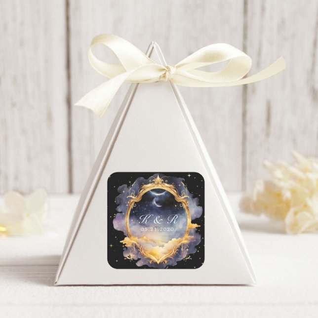 Mystical Celestial Moon Stars Wedding Quadratischer Aufkleber (Von Creator hochgeladen)