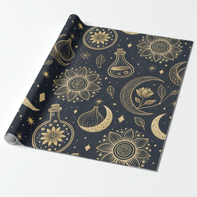 Mystical Celestial Witchcraft - Gold Botanical (2) Geschenkpapier (Ungerollt)