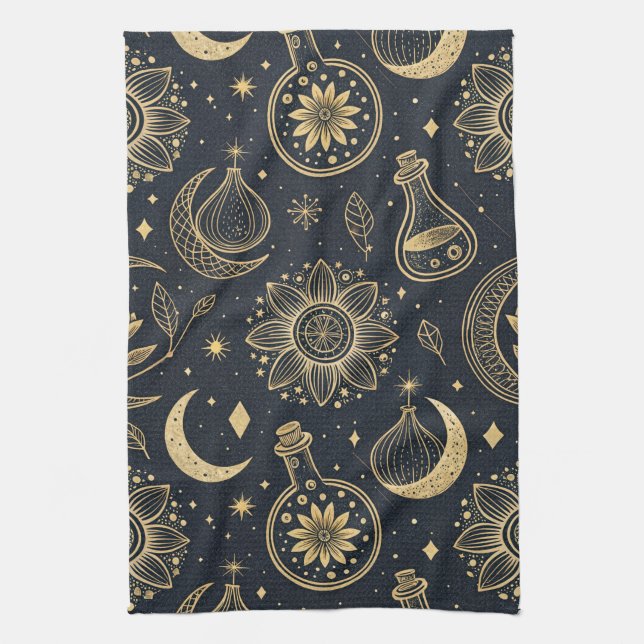 Mystical Celestial Witchcraft - Gold Botanical (2) Geschirrtuch (Vertikal)