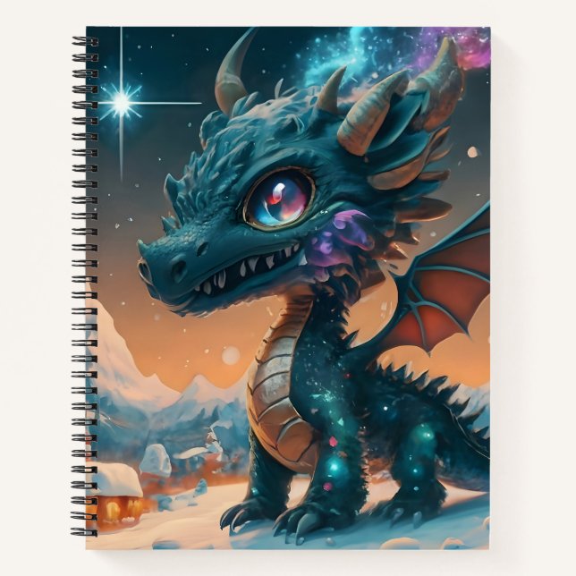 Mystical Chibi Dragon Winter Landschaft Notizbuch (Vorderseite)