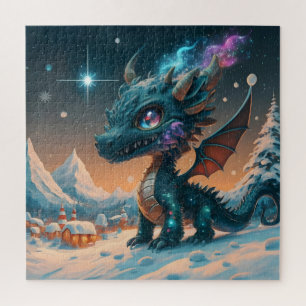 Mystical Chibi Dragon Winter Landschaft Puzzle