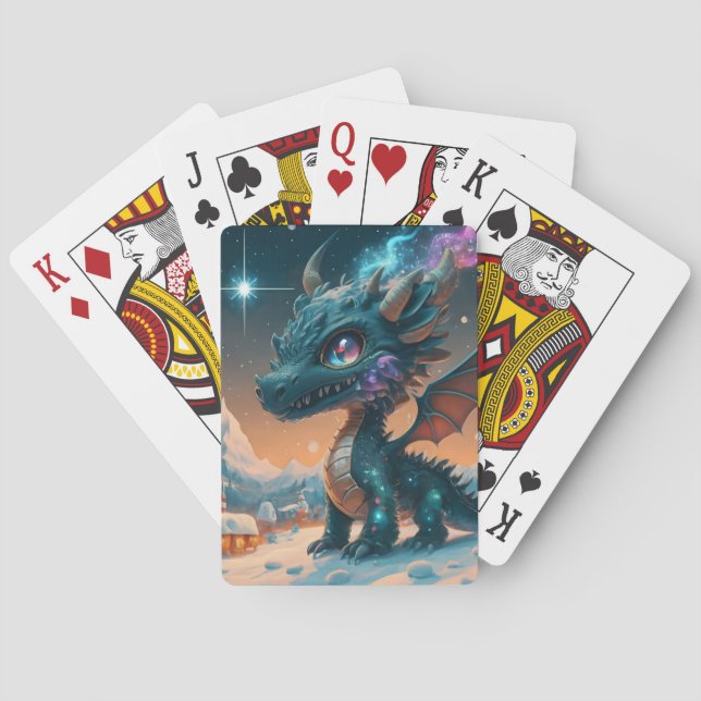 Mystical Chibi Dragon Winter Landschaft Spielkarten (Rückseite)