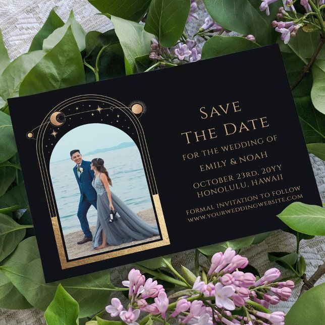 Mystical Chic Black Gold Sun Moon Star Space Save The Date (Von Creator hochgeladen)