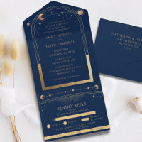 Mystical Chic Blue Gold Star Moon Astronomie Space