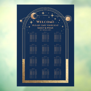 Mystical Chic Blue Gold Sun Moon Stars Hochzeit Fensteraufkleber