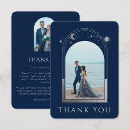 Mystical Chic Blue Silver Star Moon Foto Wedding Dankeskarte