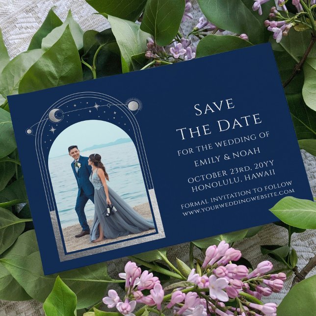 Mystical Chic Blue Silver Sun Moon Star Space Save The Date (Von Creator hochgeladen)