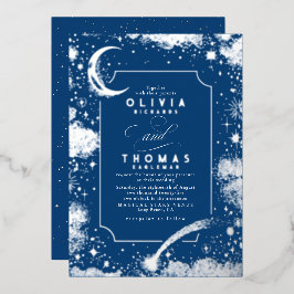 Mystical Crescent Moon Starry Night Boho Wedding Folieneinladung