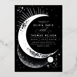 Mystical Crescent Moon Starry Night Boho Wedding Folieneinladung