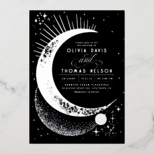Mystical Crescent Moon Starry Night Boho Wedding Folieneinladung