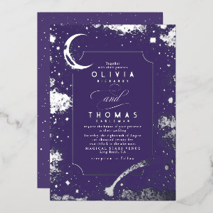 Mystical Crescent Moon Starry Night Boho Wedding Folieneinladung