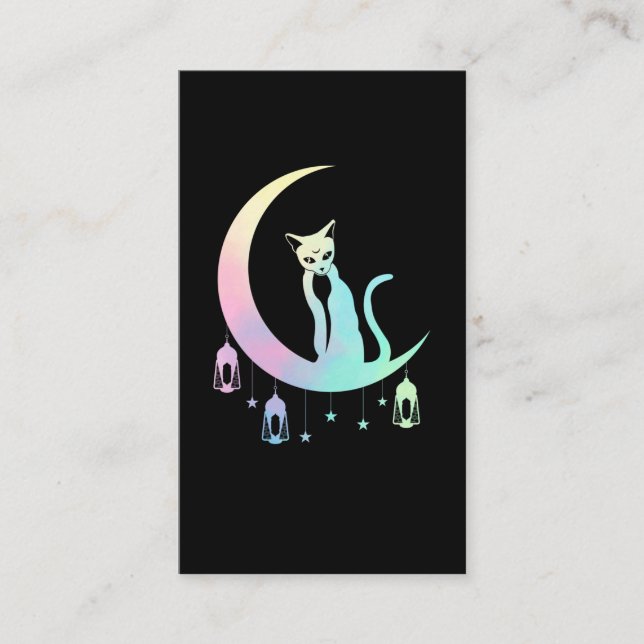 Mystical Crescent Moon Wicca Pastel Goth Cat Visitenkarte (Vorderseite)