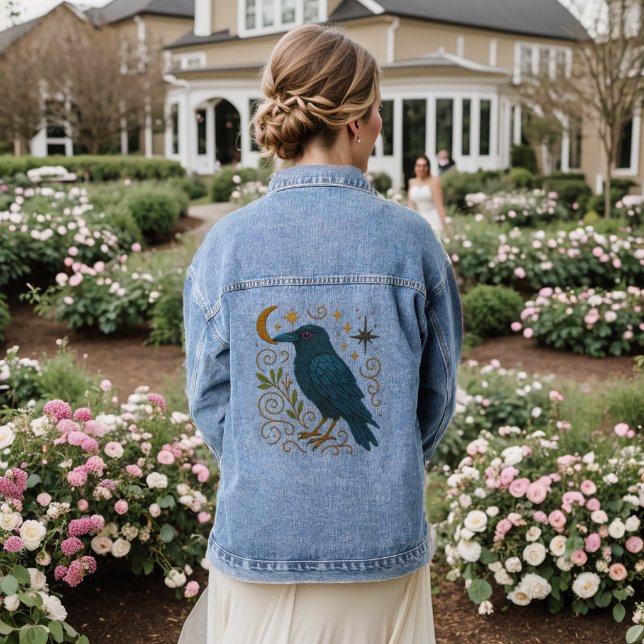 Mystical Crow Embroidered Look Jeansjacke (Hochzeit Rückseite)