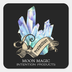 Mystical Crystal Black Spell Labels Quadratischer Aufkleber
