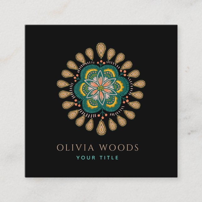 Mystical Dark Boho Floral Mandala Quadratische Visitenkarte (Vorderseite)