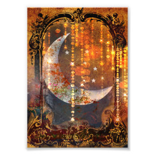 Mystical Dark Gold Crescent Moon Juwelen Fotodruck