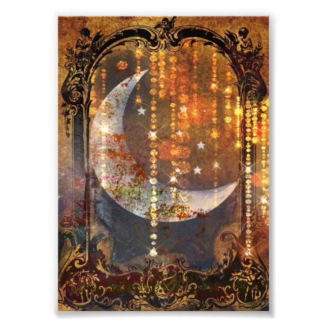 Mystical Dark Gold Crescent Moon Juwelen Fotodruck (Vorne)
