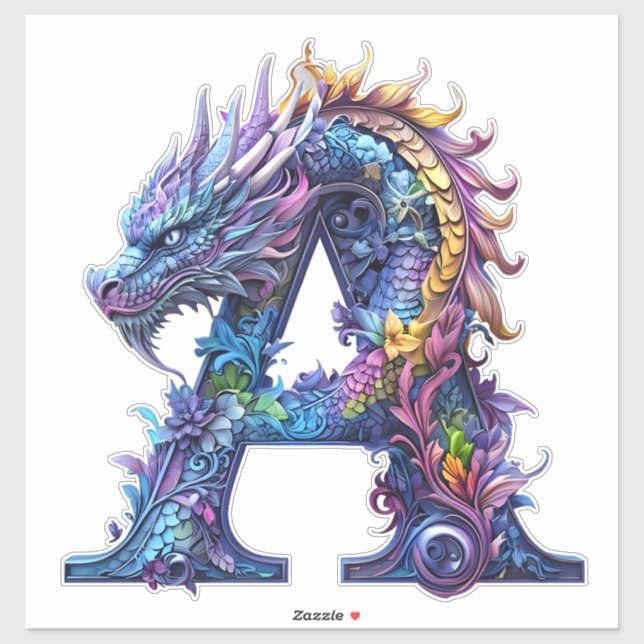Mystical Dragon Alphabet - Buchstabe A Aufkleber (Blatt)